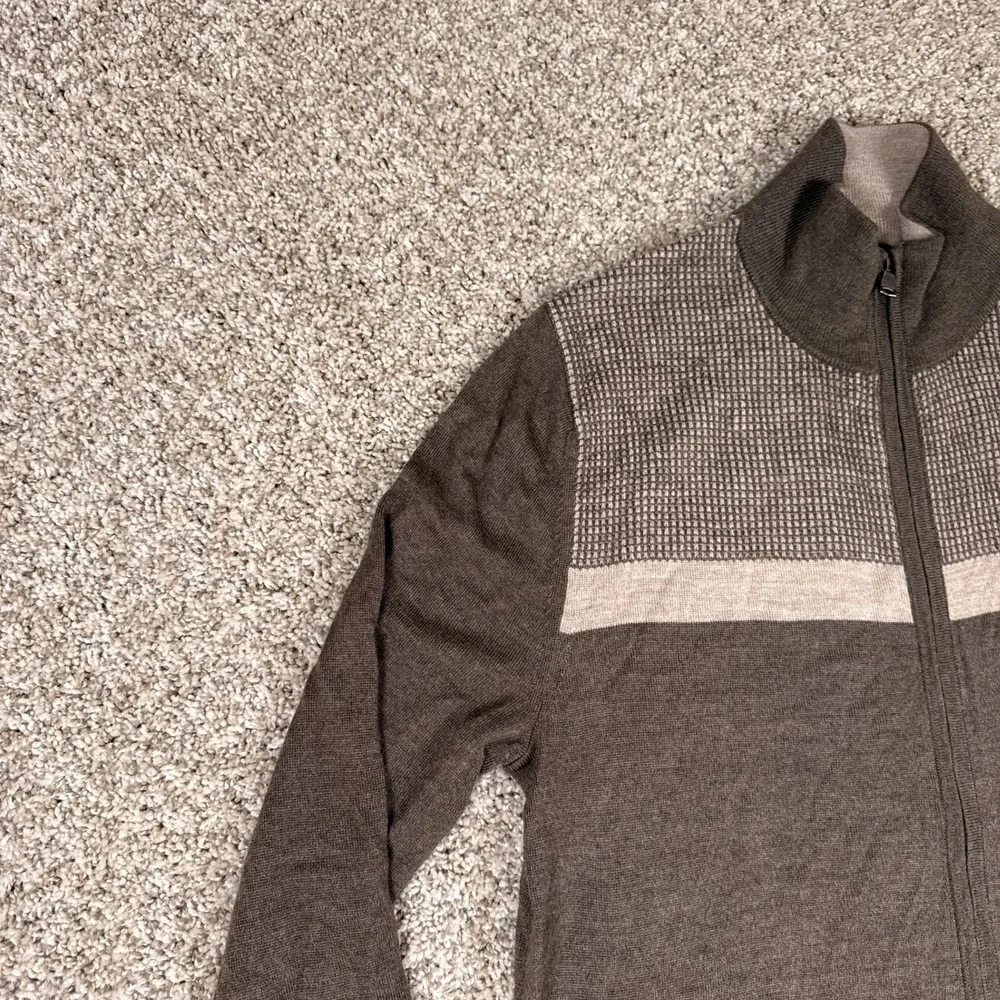 Banana Republic Sweater Mens L Brown Merino Full Zip Mock Neck Academia‎